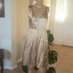 Banana Republic 2 gold darted fit and flare dress 100% silk  goddess
